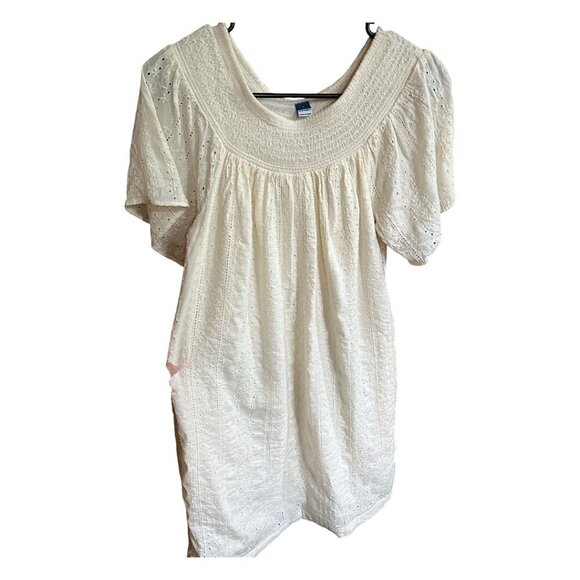 Women's Old Navy Ivory Cream Boho Eyelet Smocked Dress Pockets Neutral Size S - Picture 1 of 10
